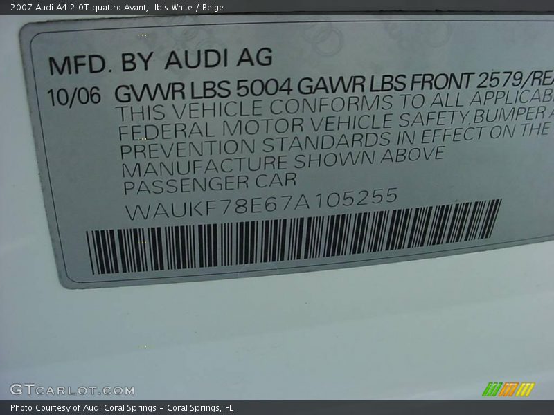 Ibis White / Beige 2007 Audi A4 2.0T quattro Avant