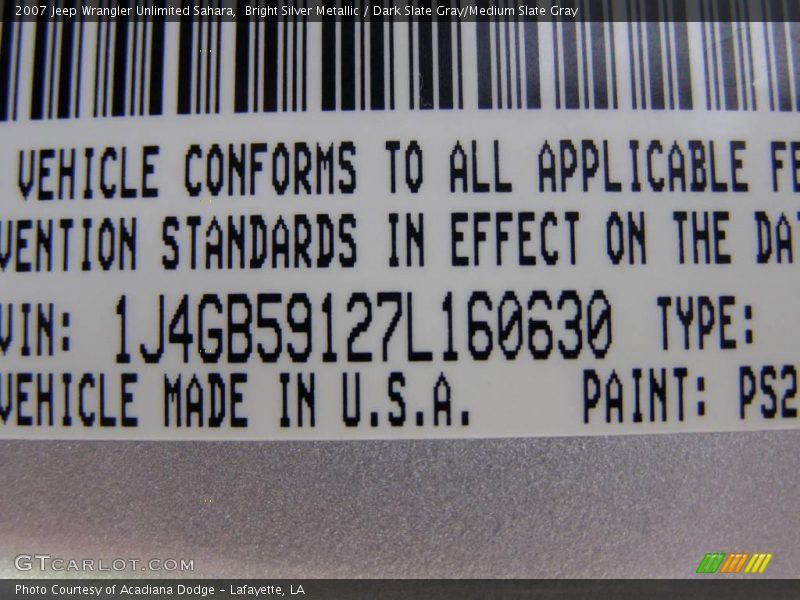 Bright Silver Metallic / Dark Slate Gray/Medium Slate Gray 2007 Jeep Wrangler Unlimited Sahara