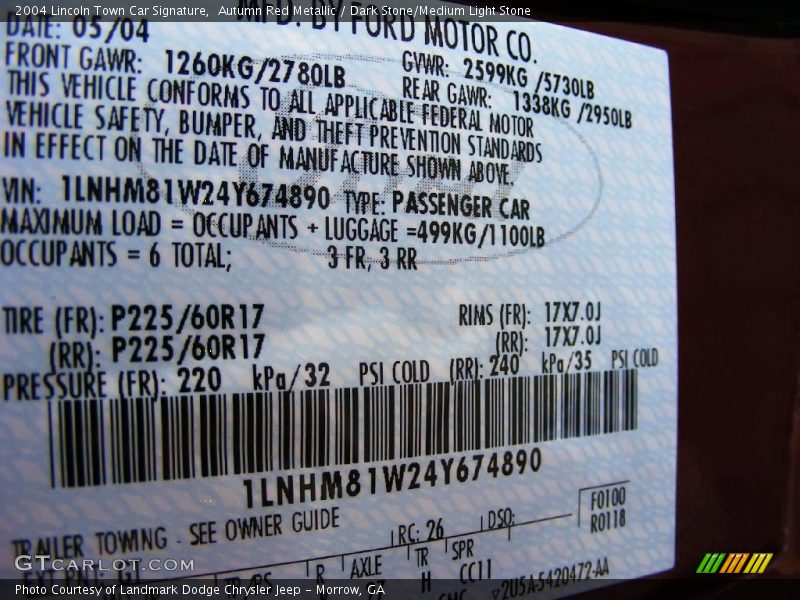 Autumn Red Metallic / Dark Stone/Medium Light Stone 2004 Lincoln Town Car Signature