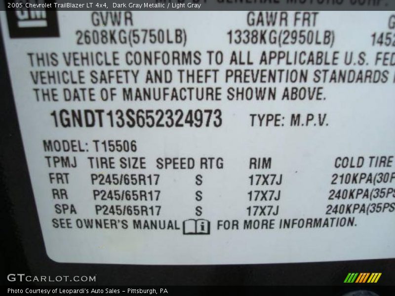 Dark Gray Metallic / Light Gray 2005 Chevrolet TrailBlazer LT 4x4