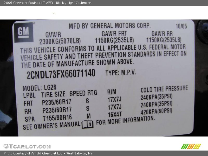 Black / Light Cashmere 2006 Chevrolet Equinox LT AWD