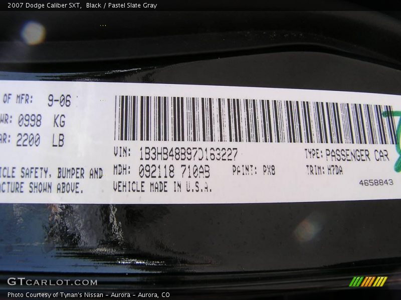 Black / Pastel Slate Gray 2007 Dodge Caliber SXT