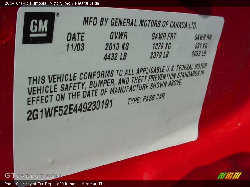Victory Red / Neutral Beige 2004 Chevrolet Impala