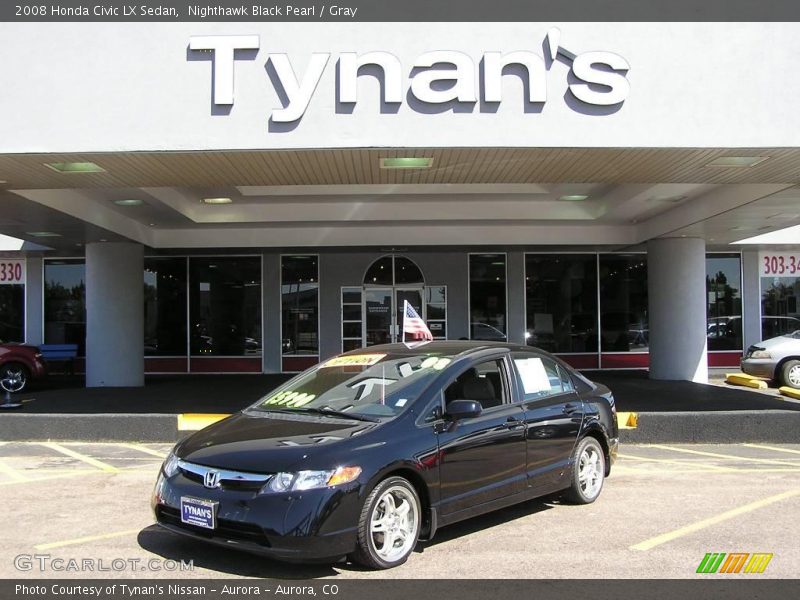 Nighthawk Black Pearl / Gray 2008 Honda Civic LX Sedan