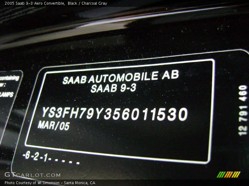Black / Charcoal Gray 2005 Saab 9-3 Aero Convertible