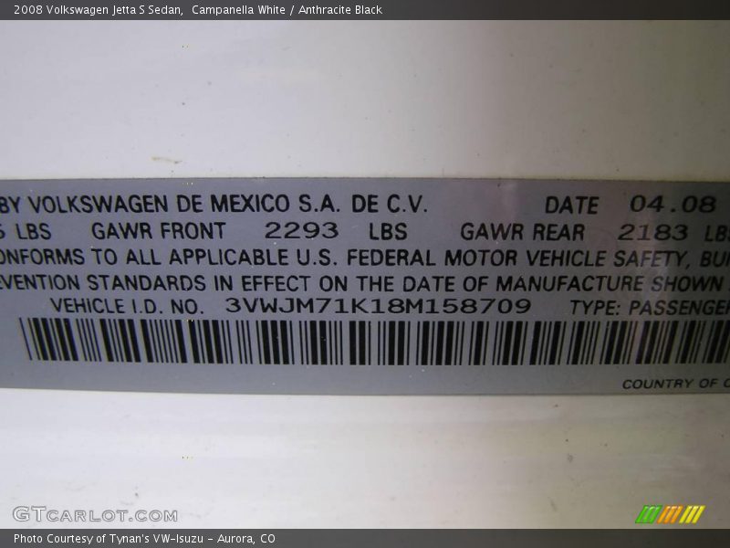 Campanella White / Anthracite Black 2008 Volkswagen Jetta S Sedan