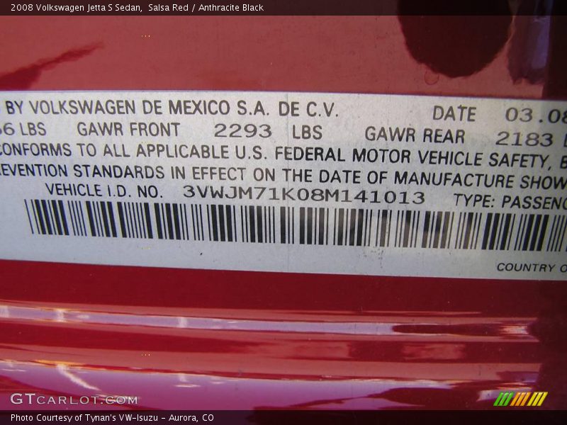 Salsa Red / Anthracite Black 2008 Volkswagen Jetta S Sedan