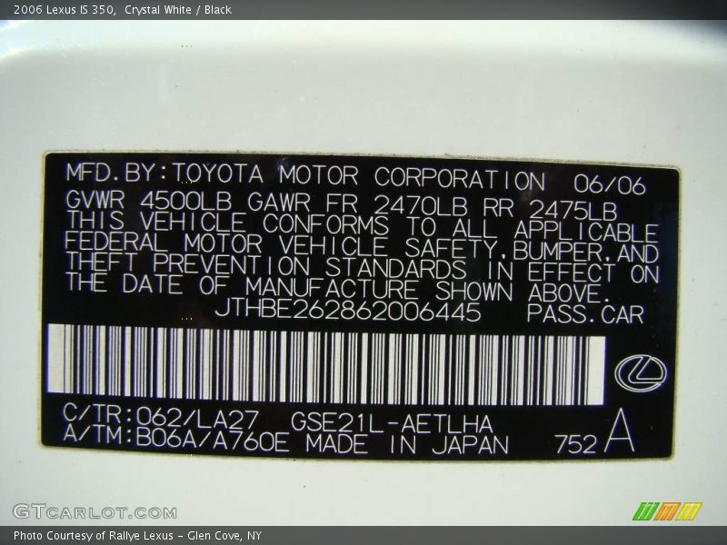 Crystal White / Black 2006 Lexus IS 350
