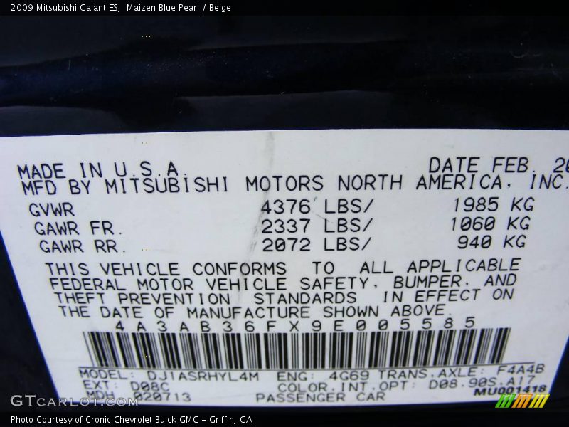 Maizen Blue Pearl / Beige 2009 Mitsubishi Galant ES