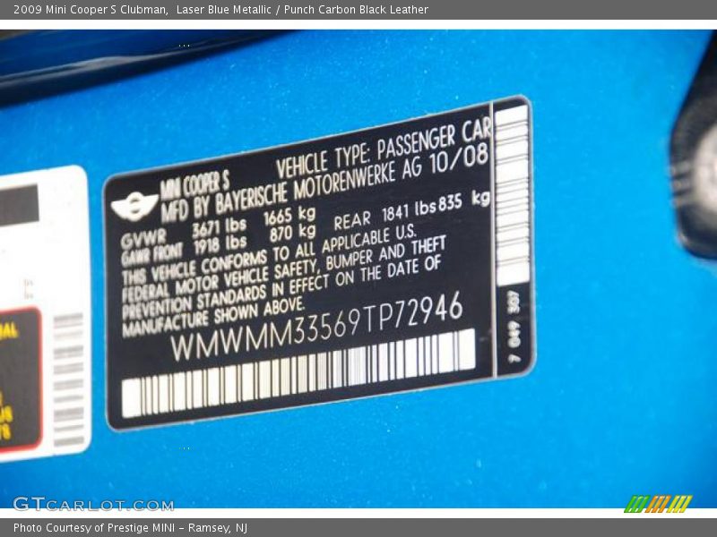 Laser Blue Metallic / Punch Carbon Black Leather 2009 Mini Cooper S Clubman