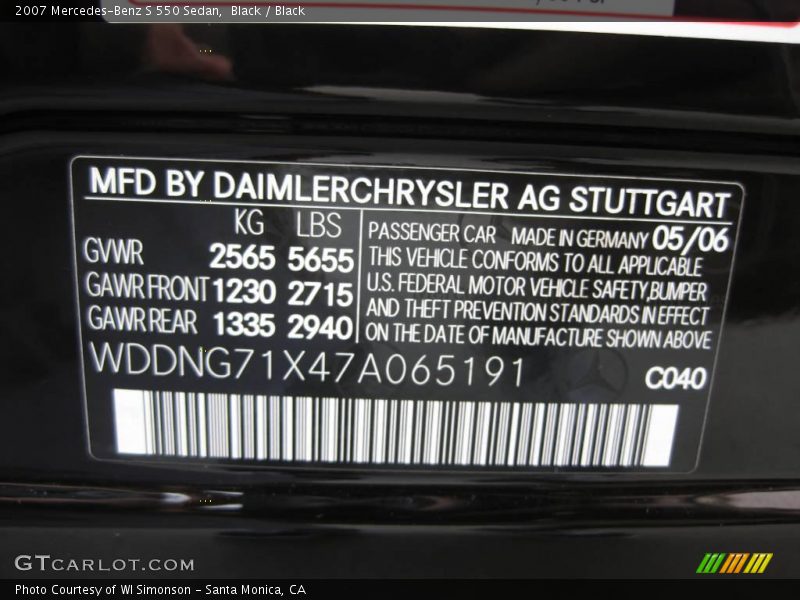 Black / Black 2007 Mercedes-Benz S 550 Sedan
