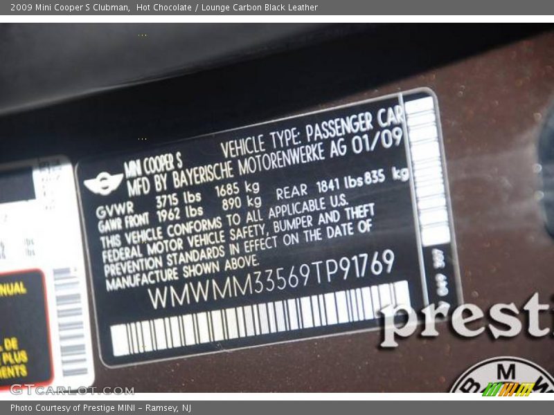 Hot Chocolate / Lounge Carbon Black Leather 2009 Mini Cooper S Clubman