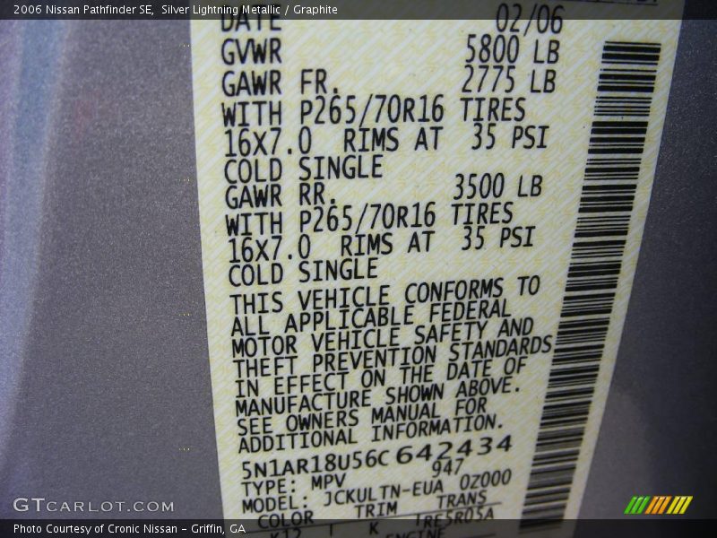 Silver Lightning Metallic / Graphite 2006 Nissan Pathfinder SE