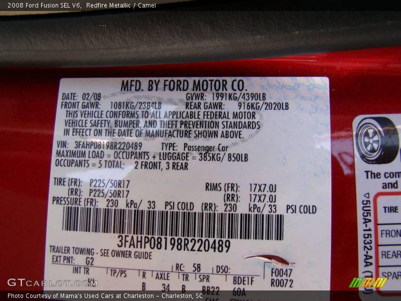 Redfire Metallic / Camel 2008 Ford Fusion SEL V6