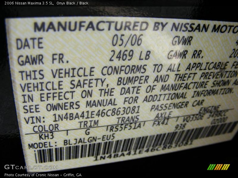 Onyx Black / Black 2006 Nissan Maxima 3.5 SL