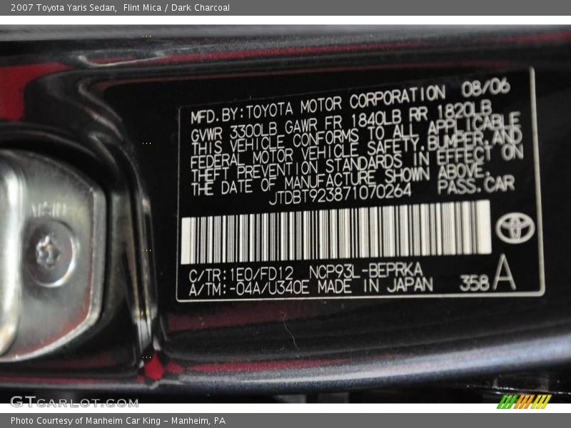 Flint Mica / Dark Charcoal 2007 Toyota Yaris Sedan