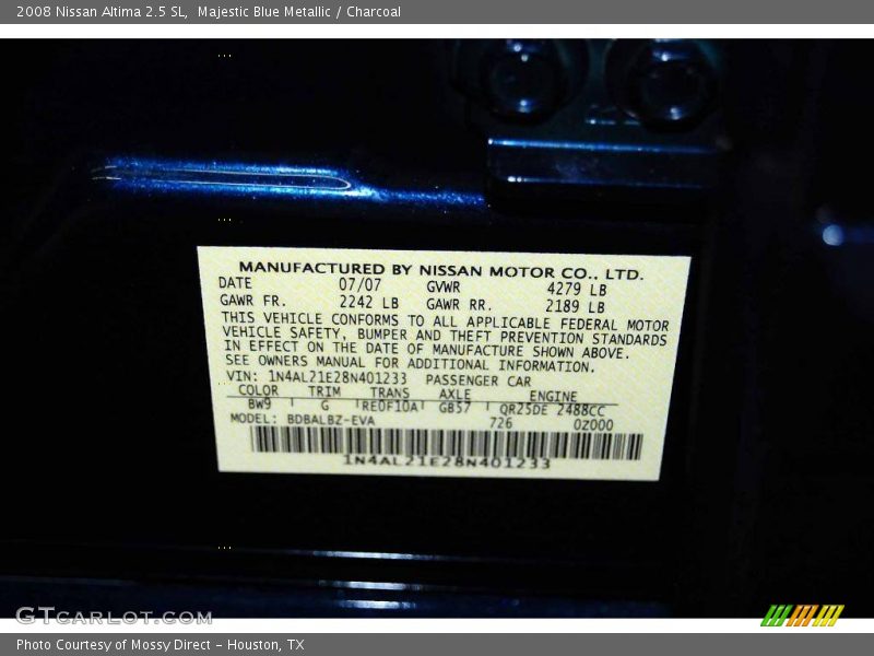Majestic Blue Metallic / Charcoal 2008 Nissan Altima 2.5 SL
