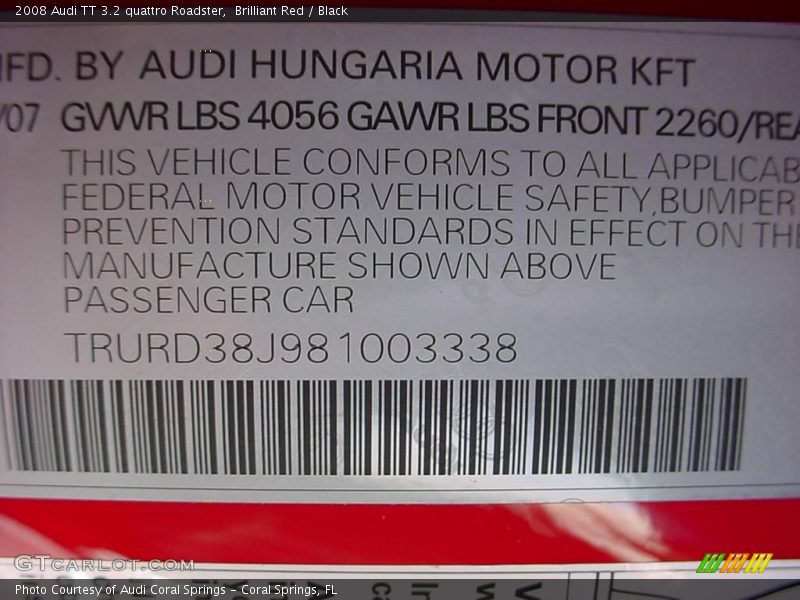 Brilliant Red / Black 2008 Audi TT 3.2 quattro Roadster