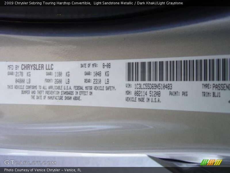 Light Sandstone Metallic / Dark Khaki/Light Graystone 2009 Chrysler Sebring Touring Hardtop Convertible