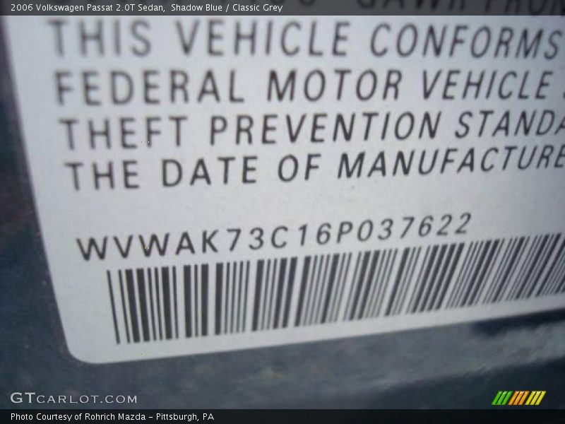 Shadow Blue / Classic Grey 2006 Volkswagen Passat 2.0T Sedan