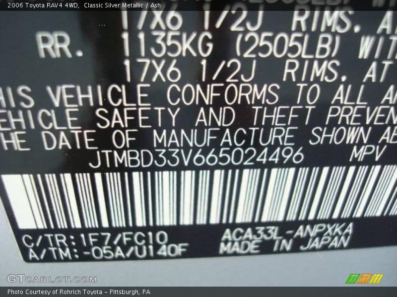 Classic Silver Metallic / Ash 2006 Toyota RAV4 4WD