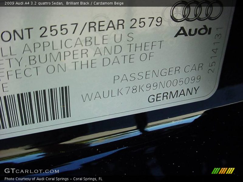 Brilliant Black / Cardamom Beige 2009 Audi A4 3.2 quattro Sedan
