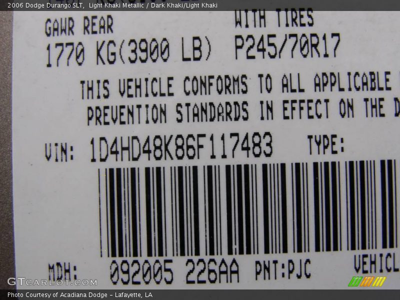 Light Khaki Metallic / Dark Khaki/Light Khaki 2006 Dodge Durango SLT
