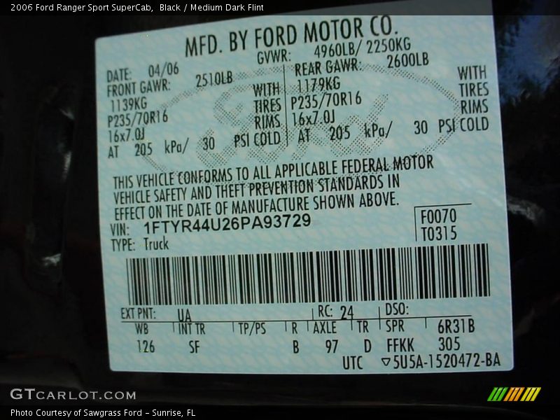 Black / Medium Dark Flint 2006 Ford Ranger Sport SuperCab