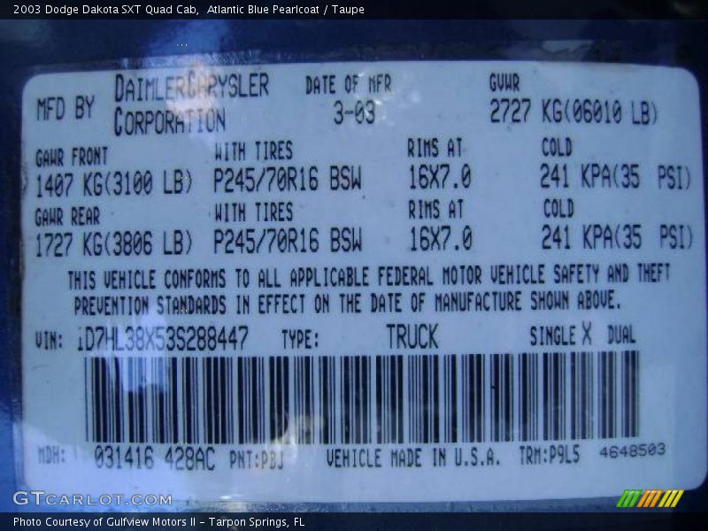 Atlantic Blue Pearlcoat / Taupe 2003 Dodge Dakota SXT Quad Cab