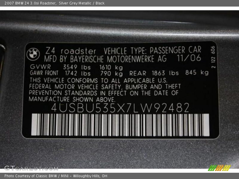 Silver Grey Metallic / Black 2007 BMW Z4 3.0si Roadster