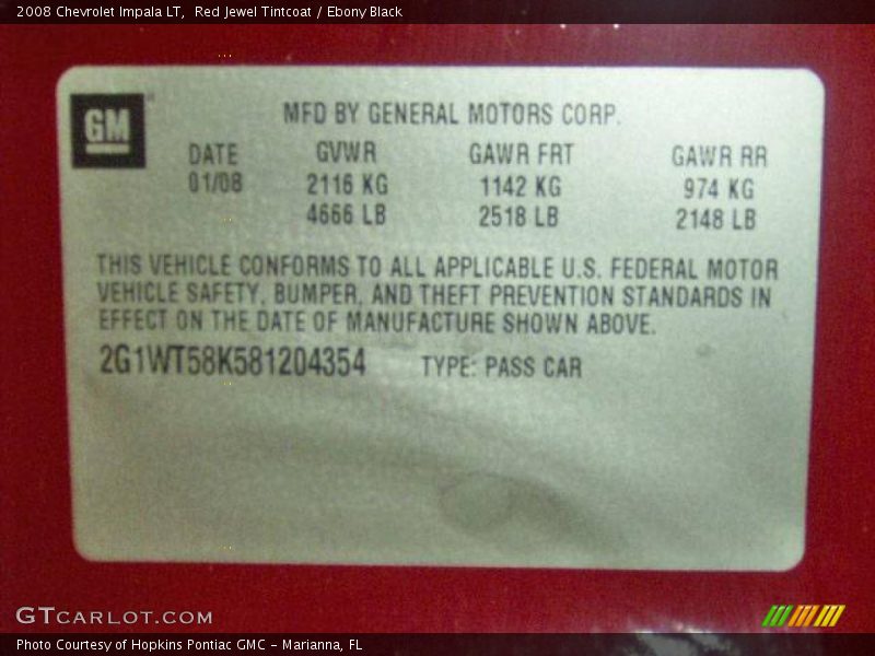 Red Jewel Tintcoat / Ebony Black 2008 Chevrolet Impala LT