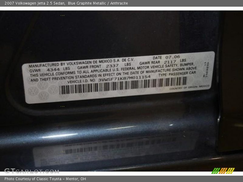 Blue Graphite Metallic / Anthracite 2007 Volkswagen Jetta 2.5 Sedan