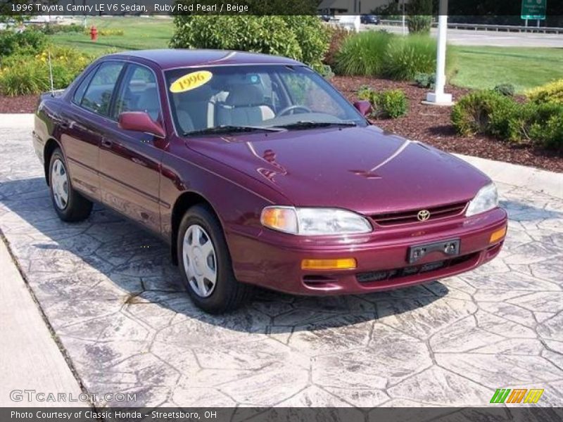 Ruby Red Pearl / Beige 1996 Toyota Camry LE V6 Sedan