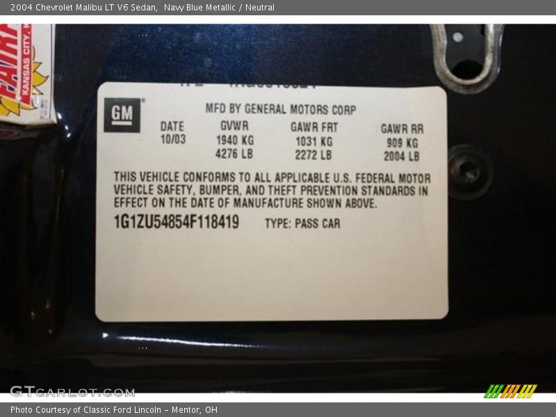 Navy Blue Metallic / Neutral 2004 Chevrolet Malibu LT V6 Sedan