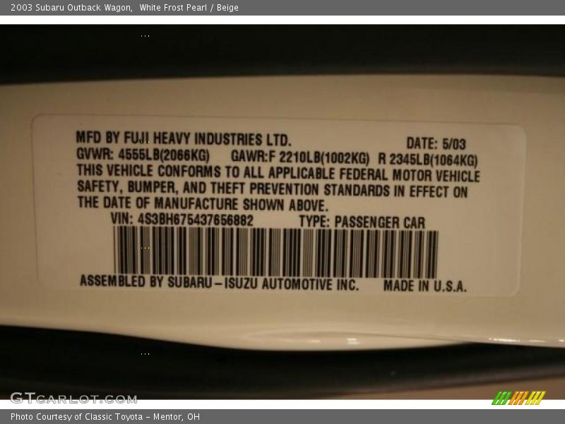 White Frost Pearl / Beige 2003 Subaru Outback Wagon