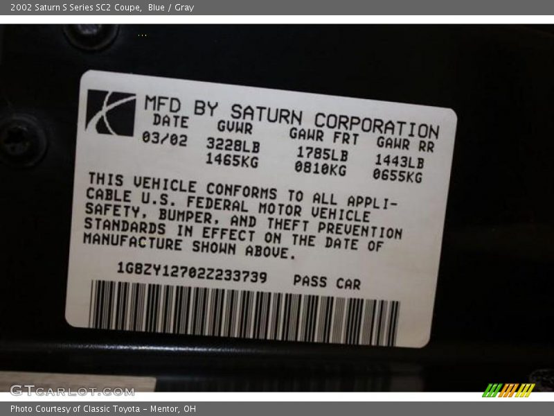 Blue / Gray 2002 Saturn S Series SC2 Coupe