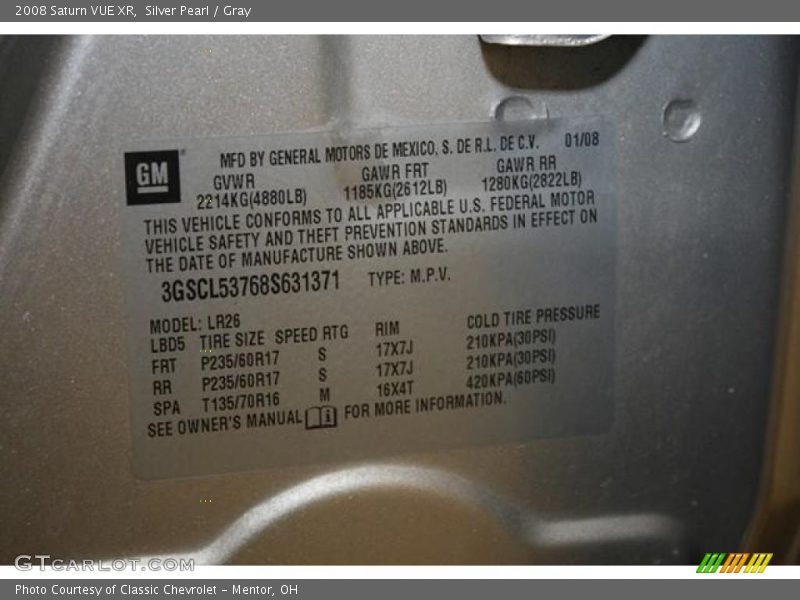 Silver Pearl / Gray 2008 Saturn VUE XR