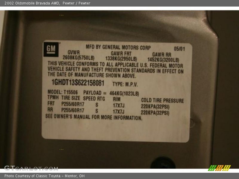 Pewter / Pewter 2002 Oldsmobile Bravada AWD