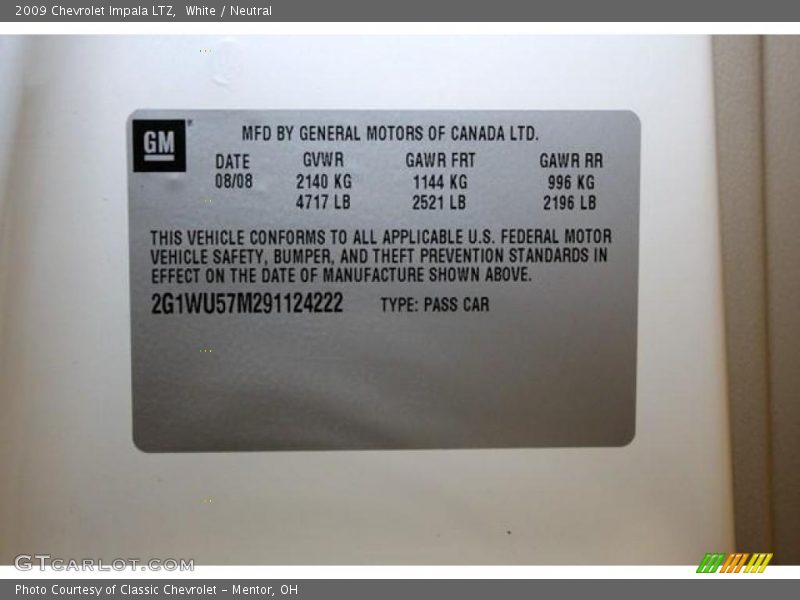 White / Neutral 2009 Chevrolet Impala LTZ