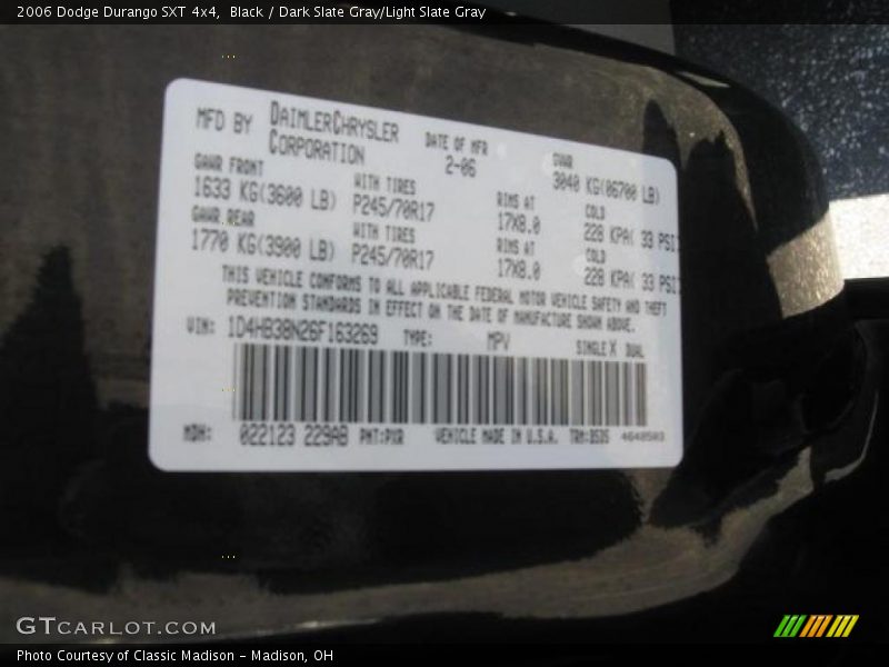 Black / Dark Slate Gray/Light Slate Gray 2006 Dodge Durango SXT 4x4