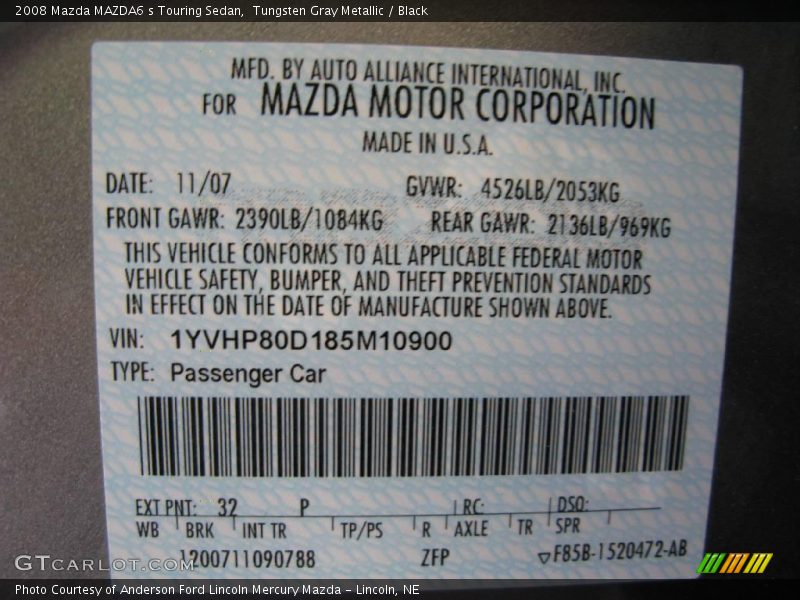 Tungsten Gray Metallic / Black 2008 Mazda MAZDA6 s Touring Sedan