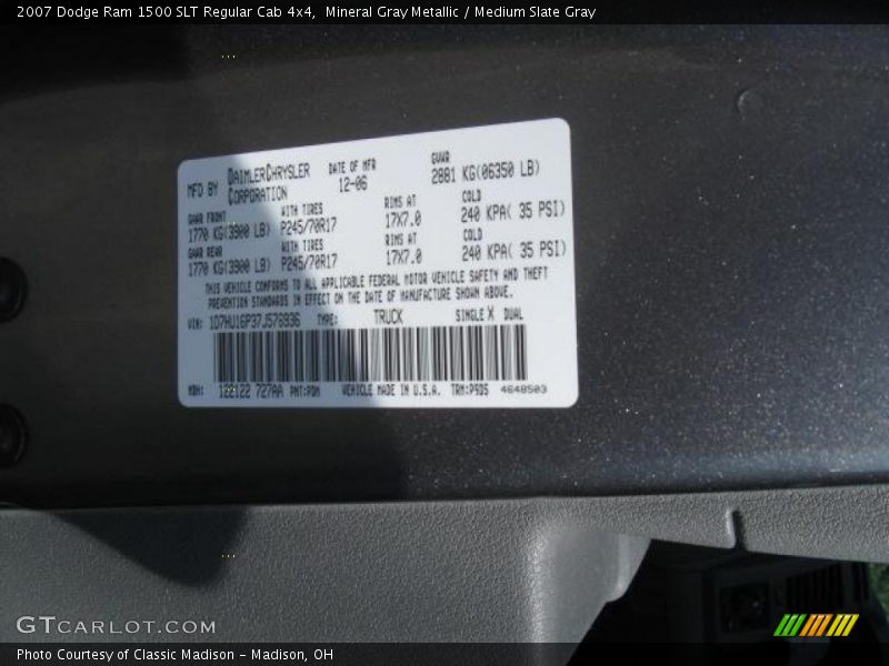 Mineral Gray Metallic / Medium Slate Gray 2007 Dodge Ram 1500 SLT Regular Cab 4x4