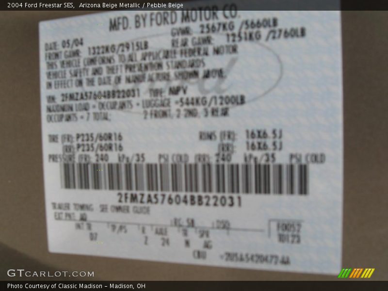Arizona Beige Metallic / Pebble Beige 2004 Ford Freestar SES