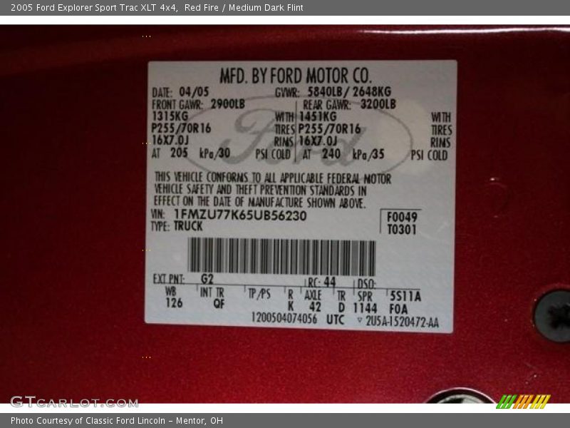 Red Fire / Medium Dark Flint 2005 Ford Explorer Sport Trac XLT 4x4