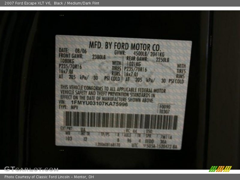 Black / Medium/Dark Flint 2007 Ford Escape XLT V6