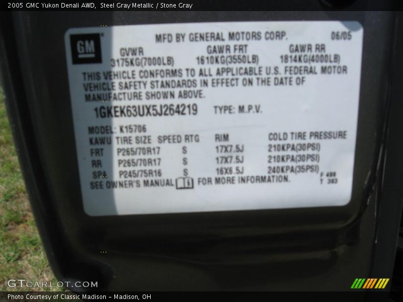 Steel Gray Metallic / Stone Gray 2005 GMC Yukon Denali AWD