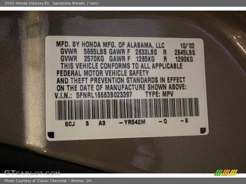 Sandstone Metallic / Ivory 2003 Honda Odyssey EX