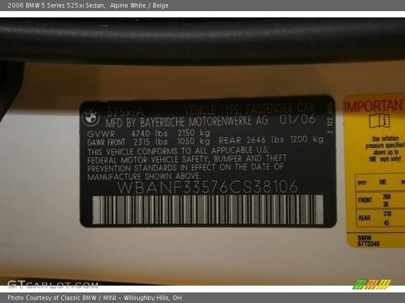 Alpine White / Beige 2006 BMW 5 Series 525xi Sedan