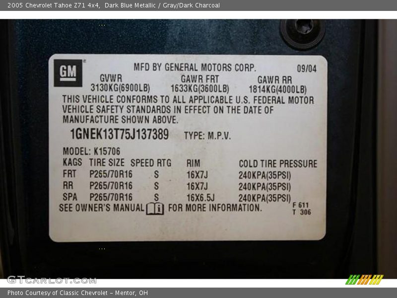 Dark Blue Metallic / Gray/Dark Charcoal 2005 Chevrolet Tahoe Z71 4x4