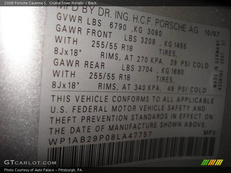 Crystal Silver Metallic / Black 2008 Porsche Cayenne S